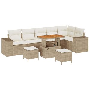 vidaXL Ensemble de canapé de jardin 9 Pièces Beige et crème polyrotin