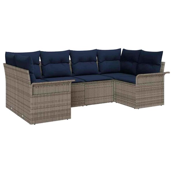 vidaXL Ensemble de canapé de jardin avec coussin 6 Pièces Gris Poly rotin