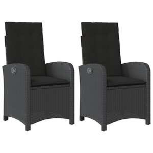 vidaXL Chaises inclinables de jardin lot de 2 et coussins noir rotin
