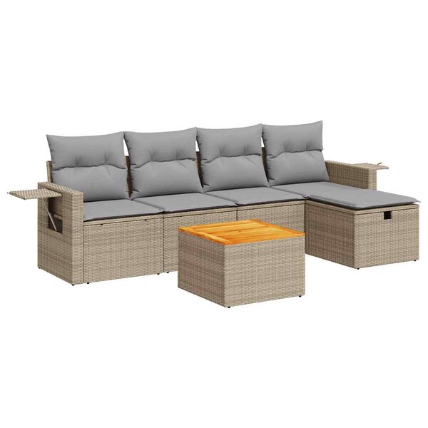vidaXL Salon de jardin avec coussins 6 Pièces beige résine tressée