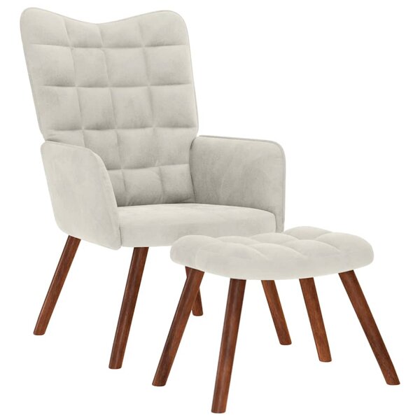 vidaXL Fauteuil relax avec tabouret en velours crème