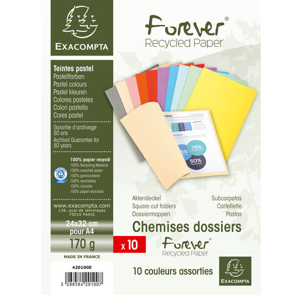 Pt 10 chemises FOREVER 180 assorti x 10 EXACOMPTA