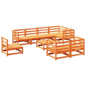 vidaXL Salon de jardin 9 Pièces marron cire bois de pin massif