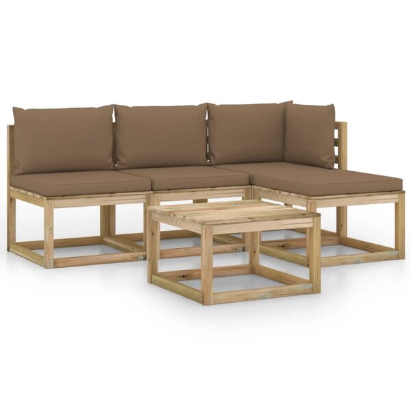 vidaXL Salon de jardin 5 Pièces avec coussins taupe