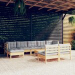 vidaXL Salon de jardin 10 Pièces avec coussins gris bois de pin