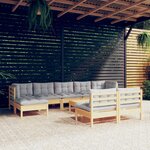 vidaXL Salon de jardin 10 Pièces avec coussins gris Bois de pin