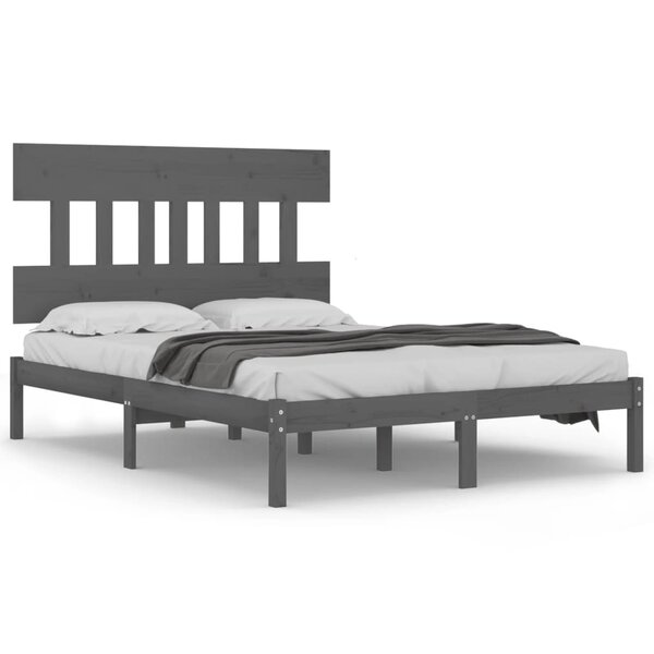 vidaXL Cadre de lit sans matelas gris 135x190 cm bois massif