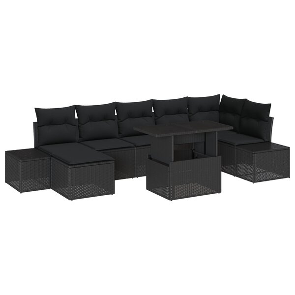 vidaXL Ensemble de Canapé de Jardin 8 Pièces avec Coussins en Rattan Synthétique Noir de