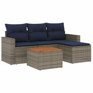 vidaXL Salon de jardin 5 Pièces avec coussins gris résine tressée
