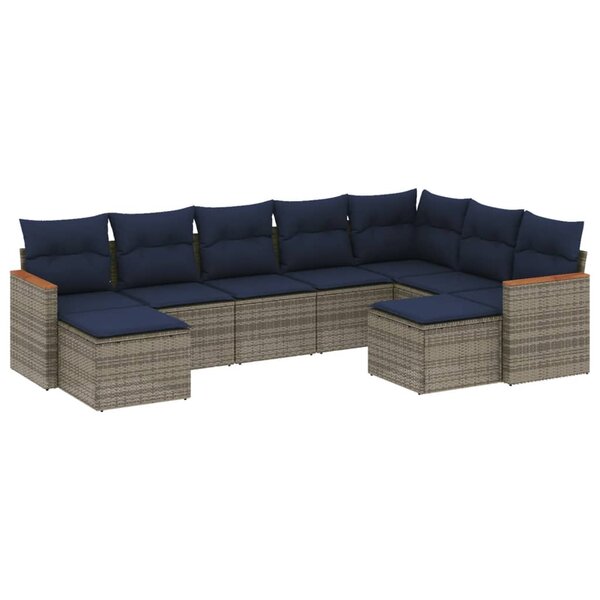 vidaXL Salon de jardin 9 Pièces avec coussins gris résine tressée