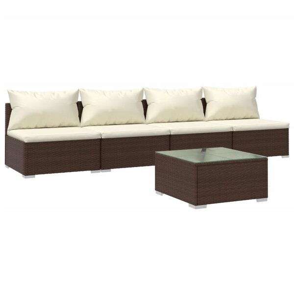 vidaXL Salon de jardin 5 Pièces avec coussins résine tressée marron