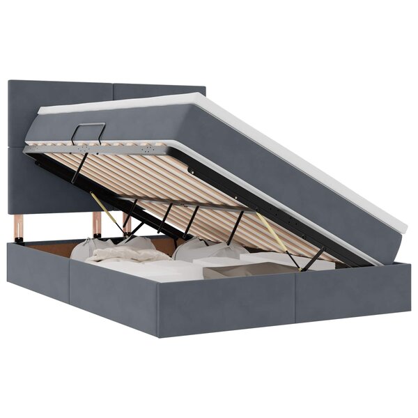 vidaXL Lit de rangement LED avec matelas Gris foncé 140 x 190 cm