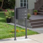 Boîte aux lettres sur pieds gris anthracite 3 compartiments – 556x270x1200 mm verrouillable + porte-nom