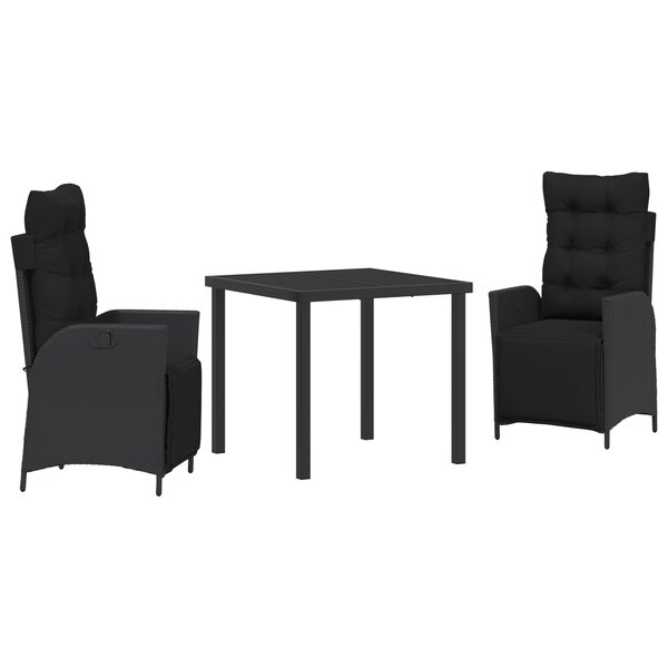 vidaXL Set de jardin de 3 pièces en rotin noir