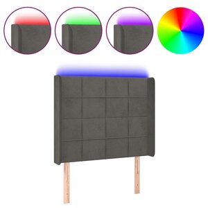 vidaXL Tête de lit à LED Gris foncé 103x16x118/128 cm Velours