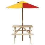 vidaXL Table de pique-nique pour 4 enfants avec parasol bois de sapin