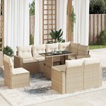 vidaXL Salon de jardin avec coussins 9 Pièces beige résine tressée