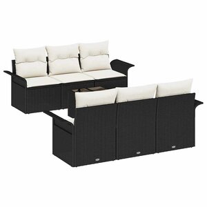 vidaXL Ensemble de canapé de jardin avec coussin 7 Pièces Noir et Crème