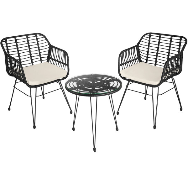 Tectake Salon de jardin en rotin Molfetta  - noir