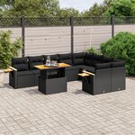 vidaXL Salon de jardin 10 Pièces avec coussins noir résine tressée