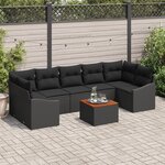 vidaXL Ensemble de canapé de jardin 8 pièces avec coussins en poly rattan noir et acacia