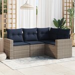 vidaXL Salon de jardin 4 Pièces avec coussins gris résine tressée
