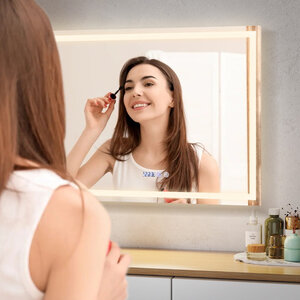 Miroir mural 70 x 90 cm anti-buée avec 3 luminosités réglables design contemporain en métal argent 20_0020577