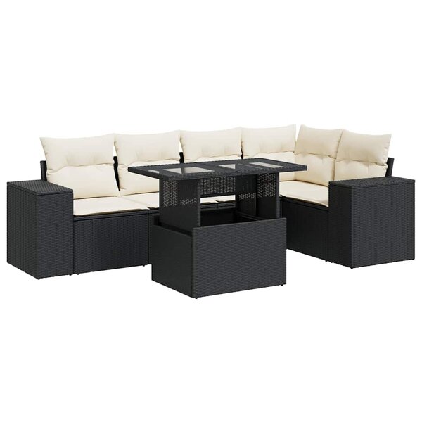 vidaXL Salon de jardin 6 Pièces avec coussins noir résine tressée