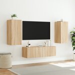 vidaXL Meuble TV muraux 3 Pièces avec lumières LED chêne sonoma