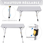Table pliante en aluminium table de camping table de jardin 4 personnes hauteur réglable + sac de transport