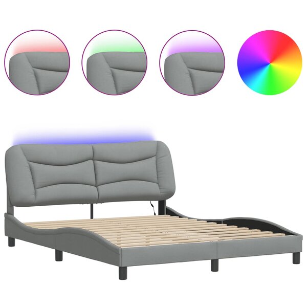 vidaXL Cadre de lit avec LED sans matelas Hvar gris clair 160x200 cm tissu