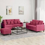 vidaXL Ensemble de canapés 3 Pièces avec coussins Rouge bordeaux Velours
