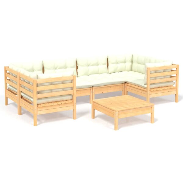 vidaXL Salon de jardin 7 Pièces avec coussins crème bois de pin