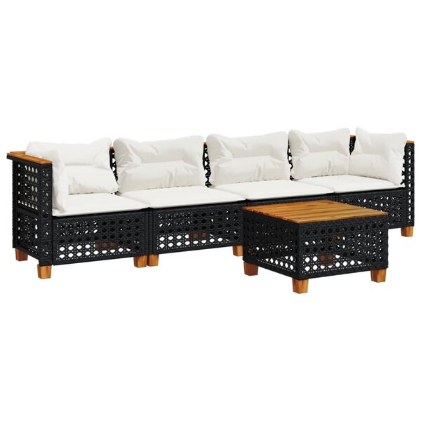 vidaXL Salon de jardin 5 Pièces avec coussins noir résine tressée