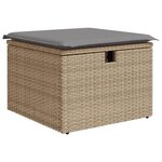vidaXL Tabouret de jardin avec coussin beige 55x55x37cm résine tressée