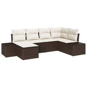 vidaXL Ensemble de canapé de jardin 6 Pièces Marron et crème Poly rotin