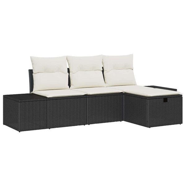 vidaXL Ensemble de canapé de jardin avec coussin 4 Pièces Noir Poly rotin