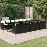 vidaXL Ensemble à manger de jardin coussins 15 Pièces Résine tressée Noir