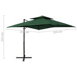 vidaXL Parasol de jardin en porte-à-faux à double toit 250x250 cm vert