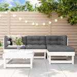 vidaXL Salon de jardin 5 Pièces avec coussins blanc bois massif