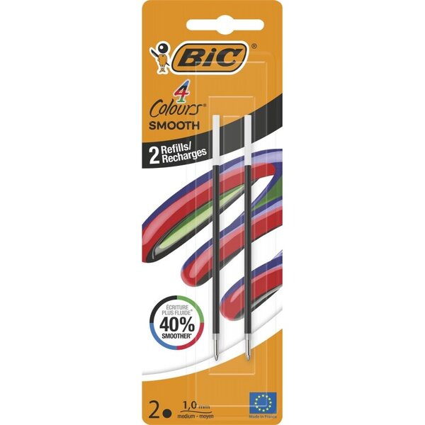 BIC  pack de 2 Recharges pour stylo à bille 4 Colours Smooth  S  noir