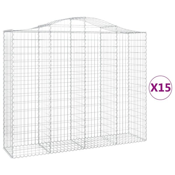 vidaXL Paniers à gabions arqués 15 Pièces 200x50x160/180 cm Fer galvanisé