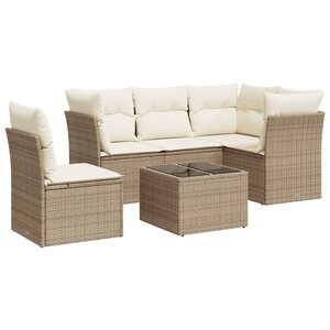 vidaXL Salon de jardin avec coussins 6 Pièces beige résine tressée
