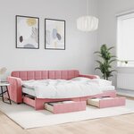 vidaXL Lit de jour avec gigogne et tiroirs rose 80x200 cm velours