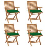 vidaXL Chaises pliables de jardin avec coussins lot de 4 Teck solide