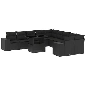 vidaXL Salon de jardin 11 Pièces avec coussins noir résine tressée