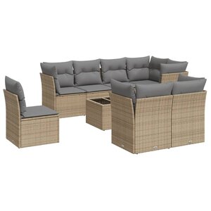 vidaXL Salon de jardin avec coussins 9 Pièces beige résine tressée