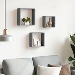 vidaXL Étagères murales sous forme de cube 3 Pièces Gris MDF