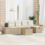 vidaXL Ensemble de Canapés de Jardin 6 Pièces avec Coussins Beige Rattan Poly