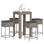 vidaXL Ensemble de bar de jardin 5 Pièces avec coussins gris poly rotin